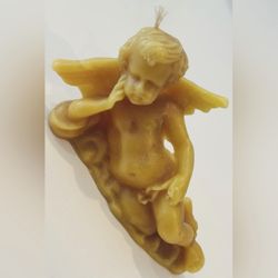RARE Fine Art Beeswax Wax Candle Baby Angel Vintage Antique Original Collectible Hand-Etched Sculpture