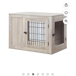 Furniture Style Dog Crate, Wooden Dog House with Double Doors, Weathered Gray