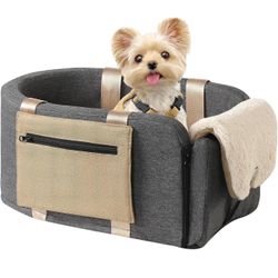 Dog Car Booster Seat - Cat Carrier with Safety Tethers for Dogs & Cats, Easy Carrying Strap, Travel