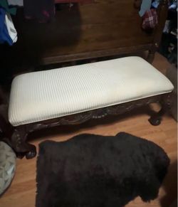 Carved Wood Upholstered Bench