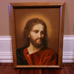 Vintage Jesus Christ Portrait Print on Canvas Wall Art Wood Frame 18x14