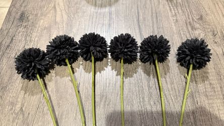 Black Artificial Chrysanthemums Flowers 6 Pcs