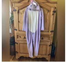 Women’s Bobbie Brooks purple white hooded unicorn one piece pajamas - size S/M