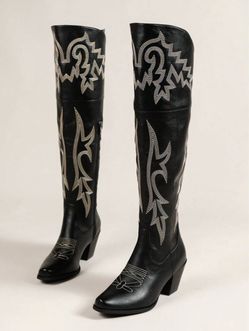 Black Knee-High Western Cowboy Boots