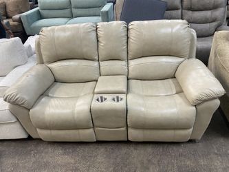 Beige Leather Sofa 