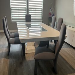 Title   Modern 7-Piece Dining Room Set – Table, 6 Chairs, Buffet & Mirror