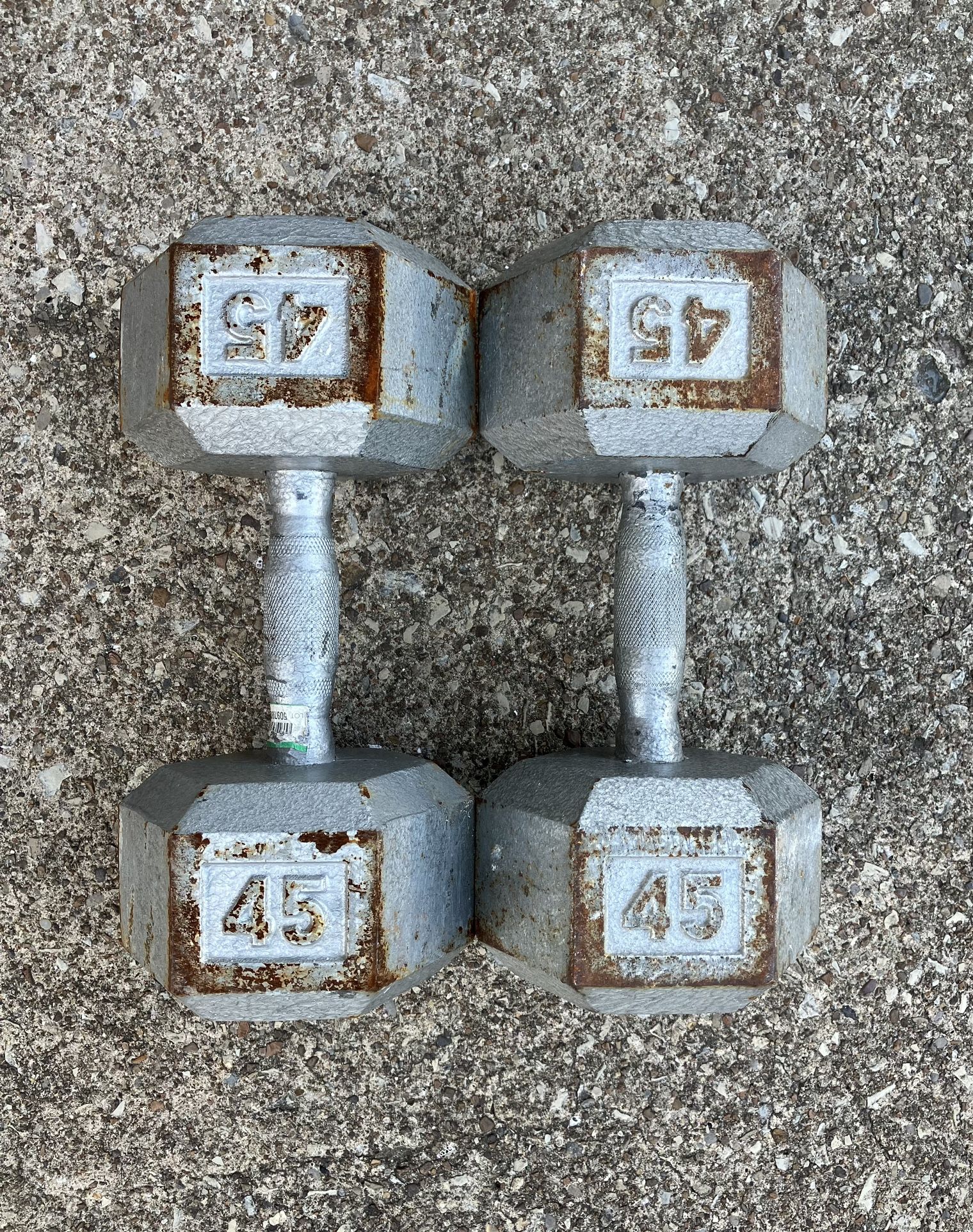 45 lb Dumbbell set Dumbbells Ibs Cast Iron Hex 45lb 45lbs weights weight pair pounds Forty Five