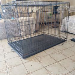 Big Dog Cage Kennel With Free Tray 2 Doors Folding Steel Doghouse 