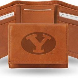 NEW Rico NCAA BYU Cougars Engraved Wallet Embossed Leather Trifold Wallet Tan

