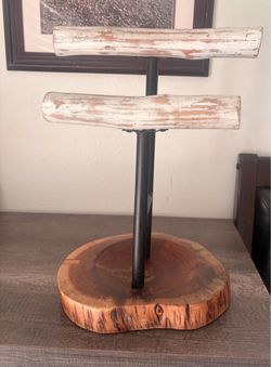 Rustic wooden jewelry stand