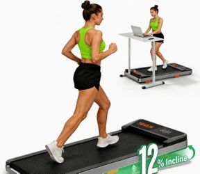 Adjustable Incline Under Desk Treadmill Walkpad - 2.5HP Low Noise Motor, 265lbs Weight Capacity, Adjustable Speed, Remote Control, Wheels, Dual Shock 