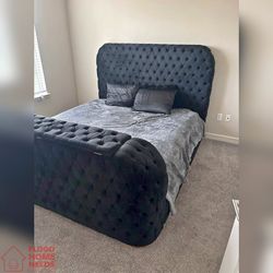 black velvet King & Queen size bedframe with TV lift & Fireplace