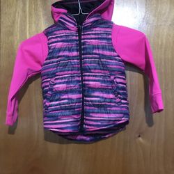 BODY GLOVE Puffer Coat-GIRL'S Jacket-Pink & Black W/Pink Fleece Sleeves-EUC