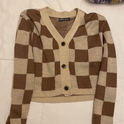 brown checkered sweater