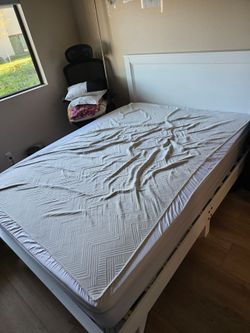 White Bed Frame with Mattress Full Bed Set