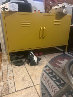 Yellow Metal Storage Cabinet with Locker Style Doors