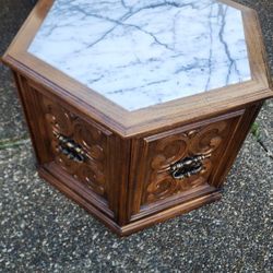 Vintage Marble Top Hexagon Side Table