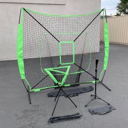 New $85 Baseball (3pc) Practice Set includes the 7x7’ Net Bow Frame, Ball Tee and Caddy Bag 