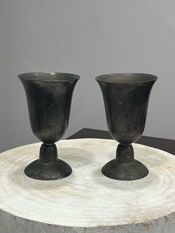 Vintage Metal Goblets Chalices Wine Cups Set of 2 Heavy Tarnish Patina Gothic