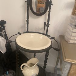 Antique Vintage Basin And Mirror 