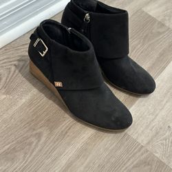 New Black Suede Short Wedge Boots Women Size 11