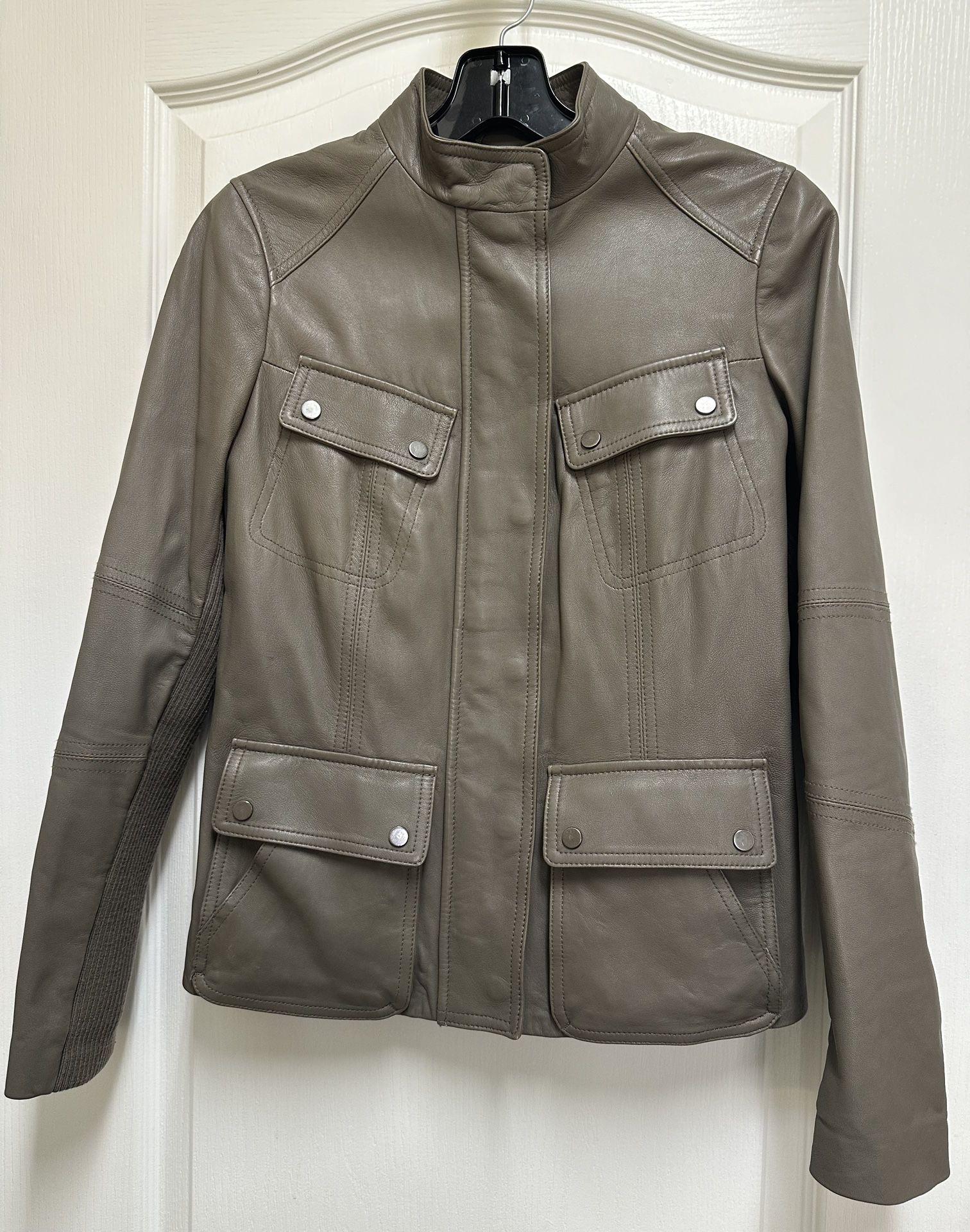 Vince Cargo Zip Lambskin Leather Jacket Gray Green Women’s XS