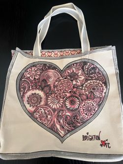 Brighton Canvas Tote Bag with Heart Print