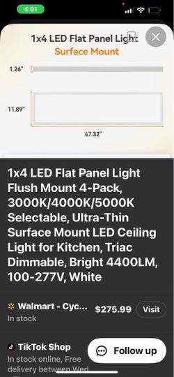1x4 LED Flat Panel Light Surface Mount 4-Pack