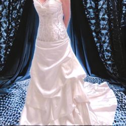 Moonlight Designer White Wedding Strapless Dress Crystal Beaded Ruffled Gown 6