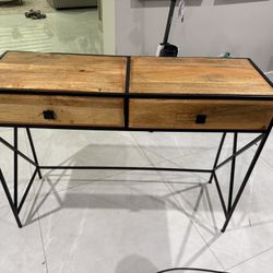 Modern Wood & Metal Console Table with 2 Drawers – Excellent Condition