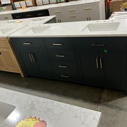73” Solid Wood Bathroom Vanity Cabinet with Stone Countertop