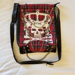 Skull Gothic Plaid Backpack Red/Blk