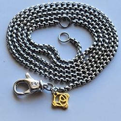 David Yurman Box Chain 1.7mm .925 W/ 14k Gold Day Charm Adjustable 18-20" 