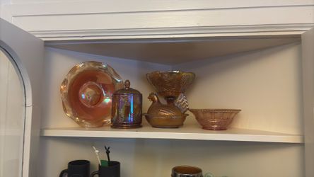 Vintage carnival glass got blues and yellows