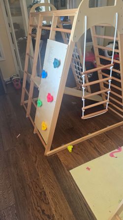 Childrens indoor and outdoor Gym set and slide. Motesorey