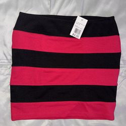 Black and pink striped bodycon mini skirt