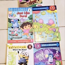 5  PIECE CHILDRENS DISNEY, NICKELODEON, UNIVERSAL PICTURES, DR. SUESS STEP INTO READING BOOKS K-3