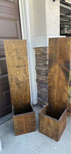 Tall Rustic Wood Planter Boxes Set of 2