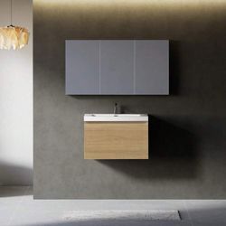 24'' Floating Bathroom Vanity with Sink Combo, Modern Natural Oak Striped Floating Storage Cabinet with Soft-Close Drawers, Glossy White Basin, Pre-As