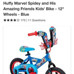 Kids Huffy 12" Wheels Spidey Bike w/training wheels