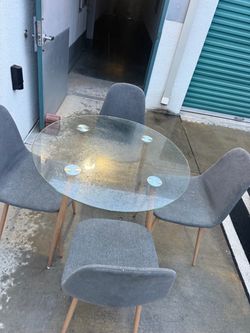 Round Glass Dining Table with 4 Chairs