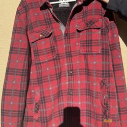 Voyager Jacket Men’s Medium Maroon,black&grey Plaid Sherpa Fleece Flannel Button