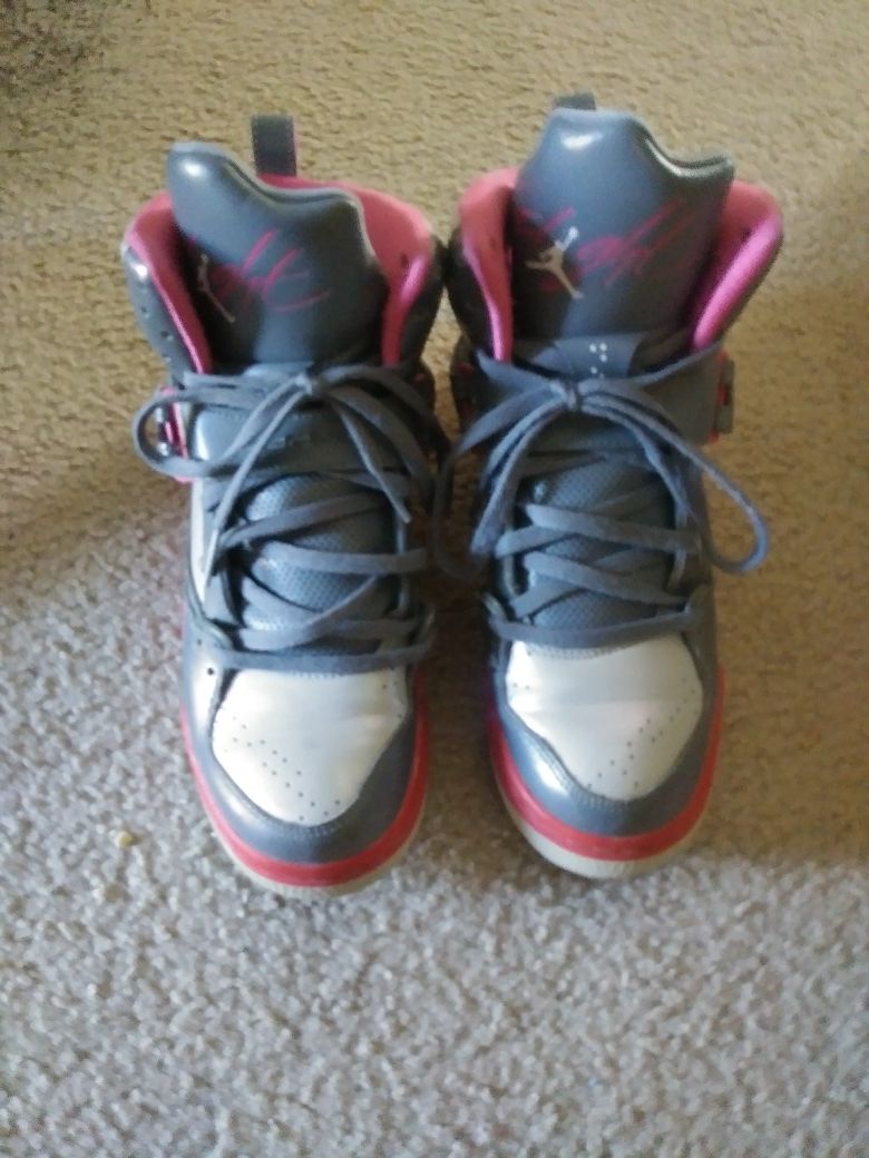 Ladies pink& silver & grey Flight Air Jordans size 7