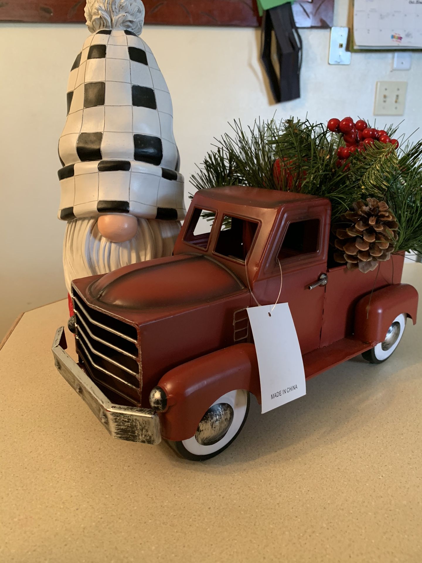Red truck vintage farmhouse style holiday with tree Chris 12”