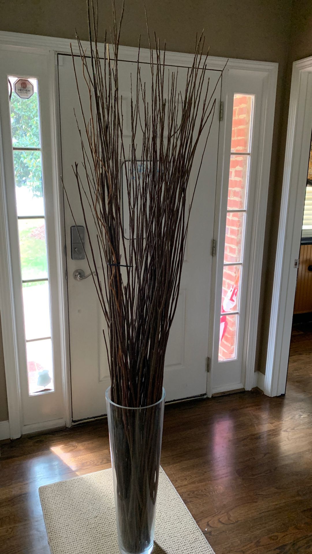 Two matching Tall heavy genuine glass vases with long branches for decor. Came from IkeA