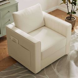 Swivel Accent Chair for Living Room, Linen Fabric Armchair with Underseat Storage & Side Pocket, 23.2" Width Comfy Seat Cushion, Modern Single Couch, 