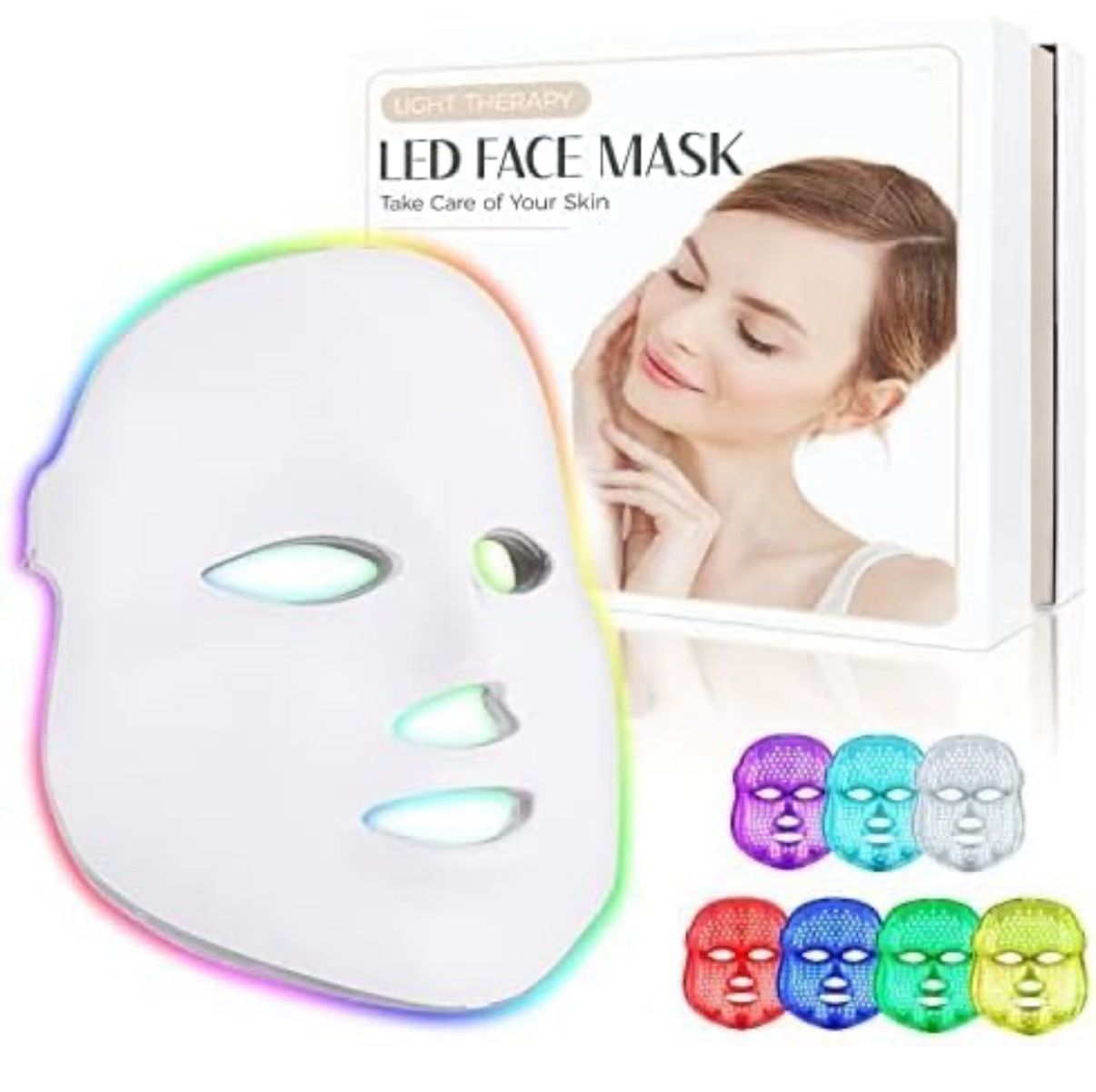Red Led Face Mask Light Therapy At Home, Led Face Mask Light Therapy, 7-1 Colors LED Facial Skin Care Mask