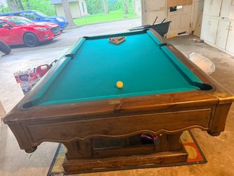 Solid Wood Pool Table with Green Felt