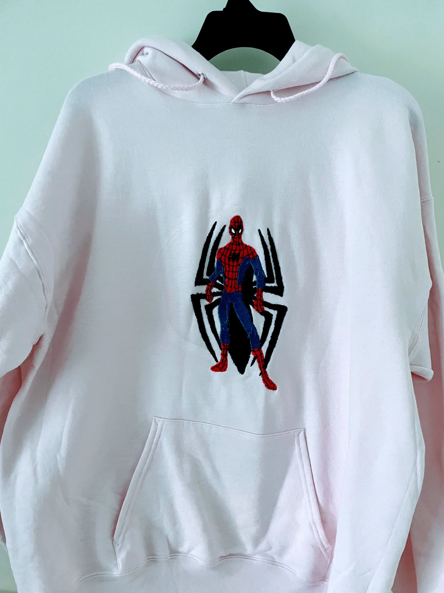 Sweatshirt Hoody Pink Size L With Hand Embroidred Spider Man