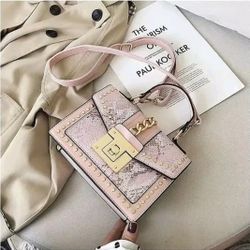 Luxuy Pink Silver Gold Trim Unbranded Purse Handle & Strap Faux Snakeskin Look